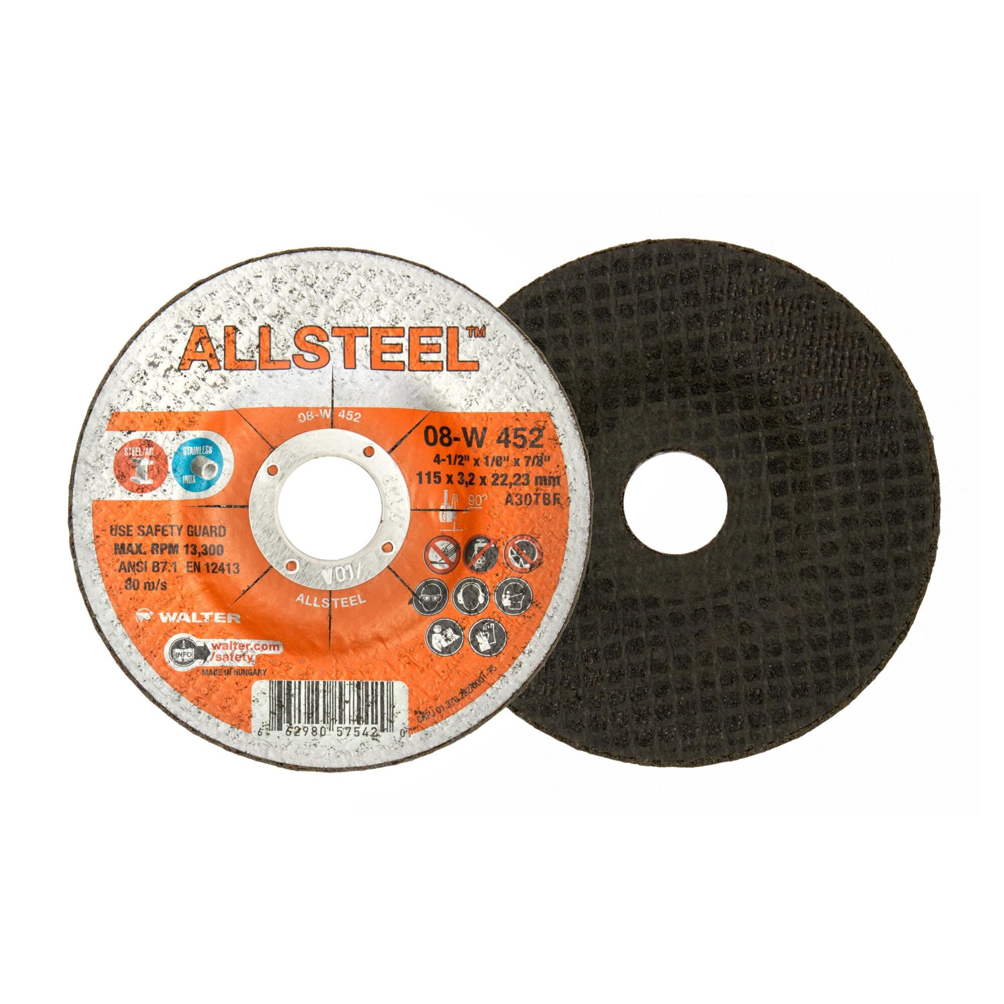 Allsteel Angle Grinder Grinding Wheels — 4 1/2in. x 1/8in., Steel and Stainless Steel, 25 Pk., Model# 08W452